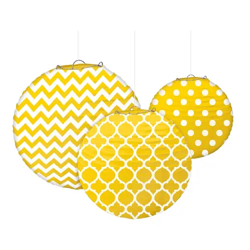 Yellow Sunshine Dots & Chevron Roun Paper Lanterns 