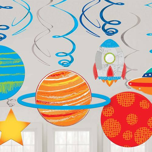 Blast Off Birthday Swirl Decoration Value Pack