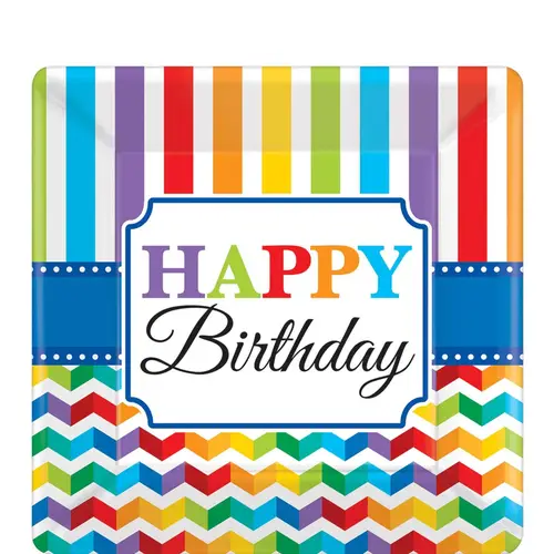 Bright Birthday Square Paper Plates, 8Pcs