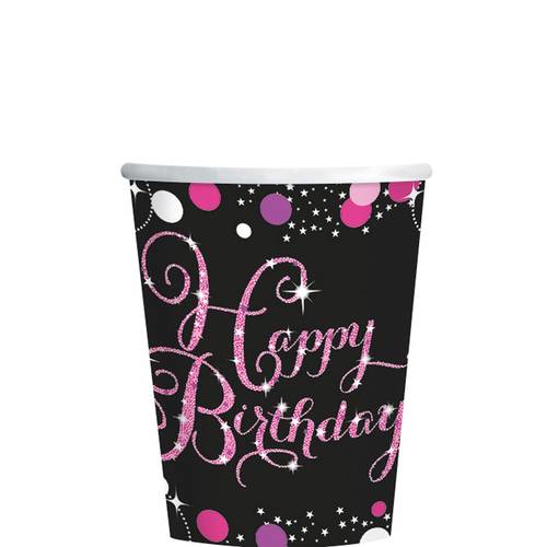 Happy Birthday Sparkle Birthday Celebrations Pink Paper Cups