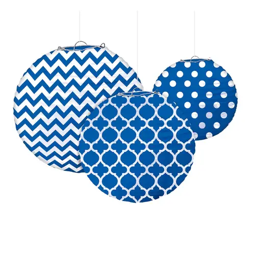 Royal Blue Dots & Chevron Roun Paper Lanterns 