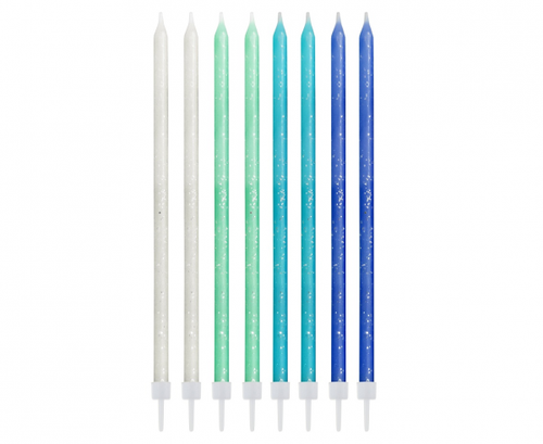 Glitter candles, blue mix, 24 pcs