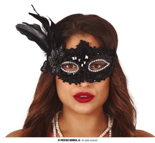 Black Mask With Flower And Feather