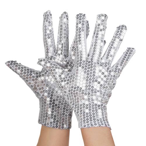 Gloves Wrist Sequins Silver