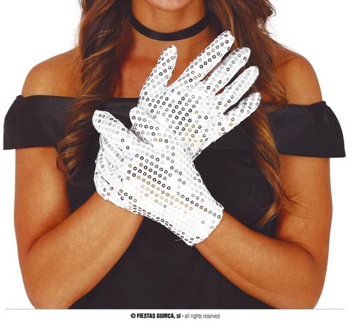 White Sequin Gloves 22 Cms Hq