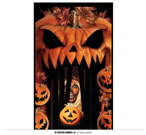Decor. Door With Curtain, Pumpkins