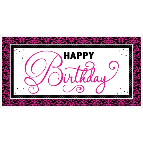 Black & Pink Happy Birthday Party Sign