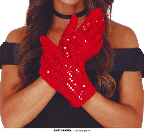 Red Sequin Gloves Hq