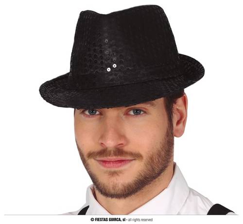 Black Sequin Gangster Hat