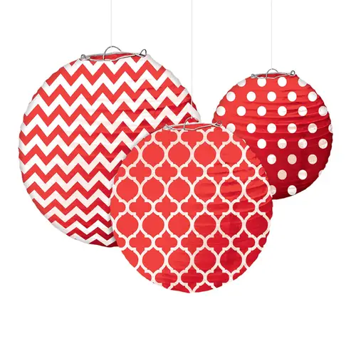 Red Dots & Chevron Roun Paper Lanterns 