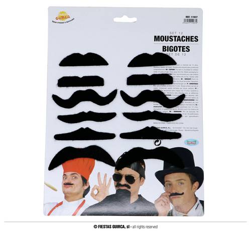 Card: 12 Assorted Adhesive Moustaches