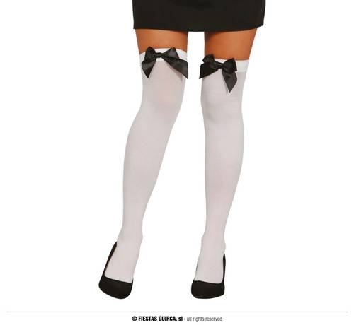 White Tights With Black Ribbon
