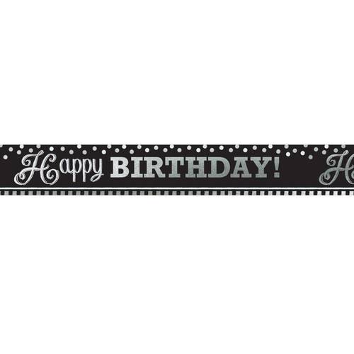 Black & White Happy Birthday Foil Banner 