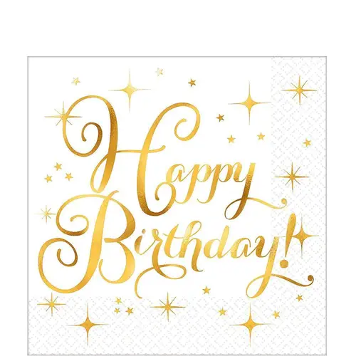 Gold Birthday Lunch Napkin, 16Pcs