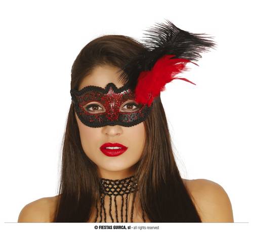 Decorated Red Mask With Feather