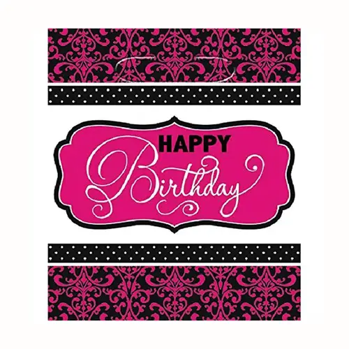 Black & Pink Happy Birthday Small Loot Bags, 8Pcs