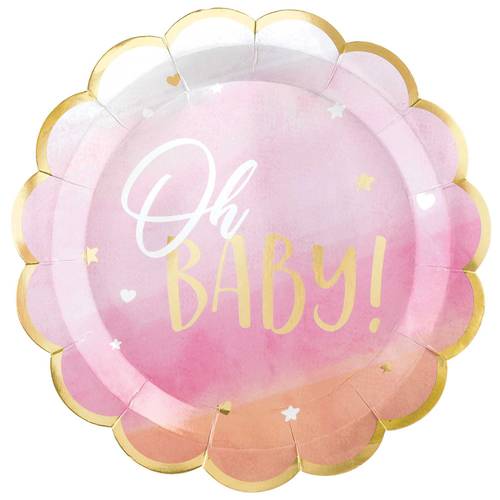Oh Baby Girl Metallic Shaped Paper Plates