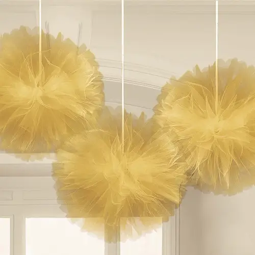 Gold Tulle Fluffy Decoration, 3Pcs