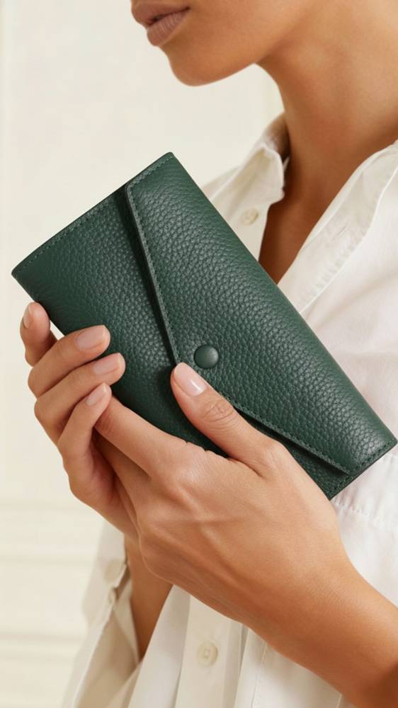 Cow leather wallet-green front