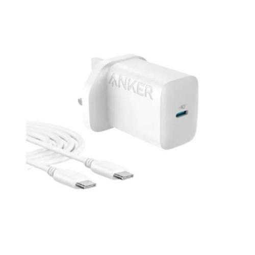 رأس جداري Anker بمنفذ Type C مع كيبل Type C & Type C بقوة 20W  بطول 1.5 متر