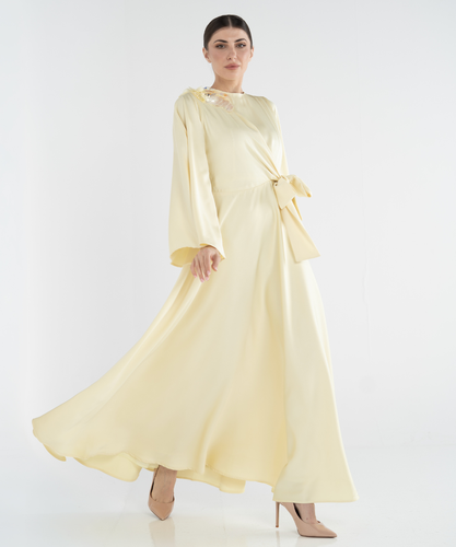 Maxi crepe baby yellow dress bloom collection