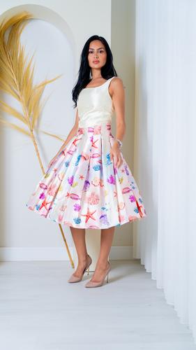 Midi skirt taffetah with Top set Red sea colletion