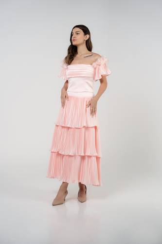 Maxi crepe peach skirt and top set bloom collection