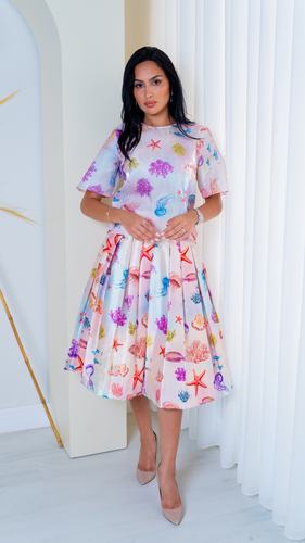 Midi skirt Taffeta with organza blouse set Red sea Collection