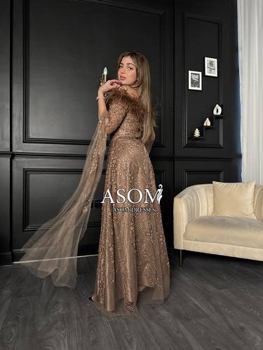فستان شك سهرة تطريز - (XXXL) الصدر:١٠٢سم , الخصر:٩١سم