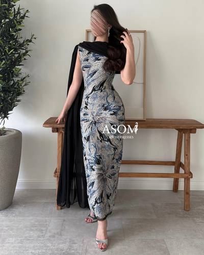 فستان اريانا شال اسود - (XXXXL) الصدر:١٠٨سم , الخصر:٩٧سم