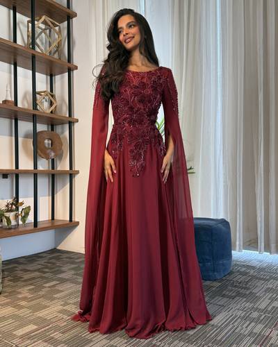 فستان ليان عنابي - (XXXXL) الصدر:١٠٨سم , الخصر:٩٧سم