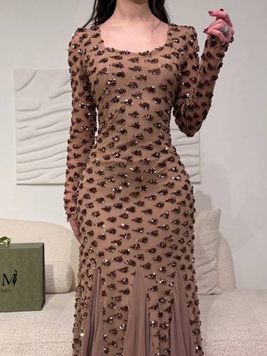 فستان نيرين ذهبي - (XXXXL) الخصر 38 انش : الصدر 44 انش