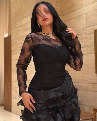 فستان جواهر  اسود  - (XXXL) الصدر:١٠٢سم , الخصر:٩١سم