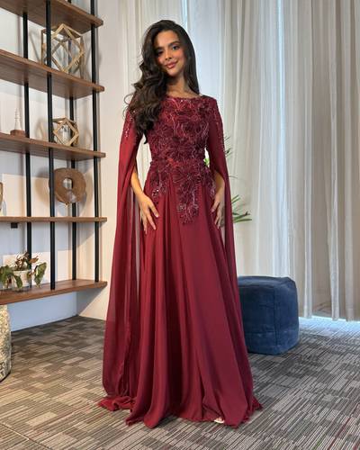 فستان ليان عنابي - (XXXXL) الصدر:١٠٨سم , الخصر:٩٧سم