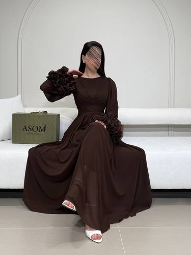 فستان شهد بني  - (XXXXL) الصدر:١٠٨سم , الخصر:٩٧سم