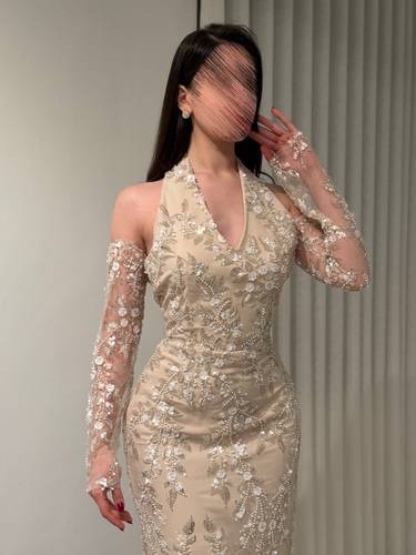 فستان رهفان بيج - (XXXXL) الخصر 38 انش : الصدر 44 انش