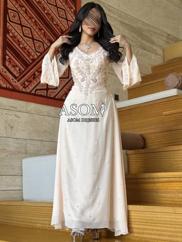 جلابية خزامى بيج - (XXXXL) الخصر 38 انش : الصدر 44 انش