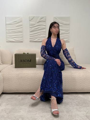 فستان رهفان نيلي - (XXXXL) الصدر:١٠٨سم , الخصر:٩٧سم