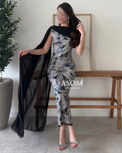 فستان اريانا شال اسود - (XXXXL) الصدر:١٠٨سم , الخصر:٩٧سم