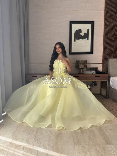 فستان رويدا اصفر  - (XXXL) الصدر:١٠٢سم , الخصر:٩١سم