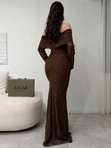 فستان ريفان بني فصوص - (XXXXL) الخصر 38 انش : الصدر 44 انش