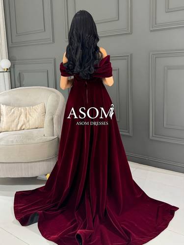فستان لوريتا عنابي  - (XXXL) الصدر:١٠٢سم , الخصر:٩١سم