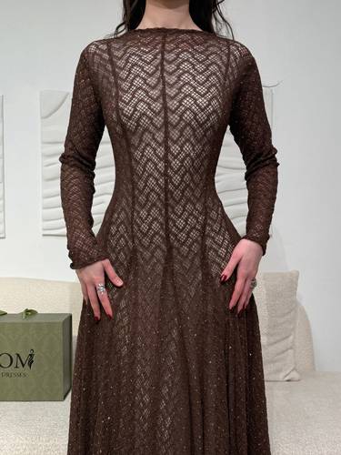 فستان فصوص استرتش بني - (XXXXL) الخصر 38 انش : الصدر 44 انش
