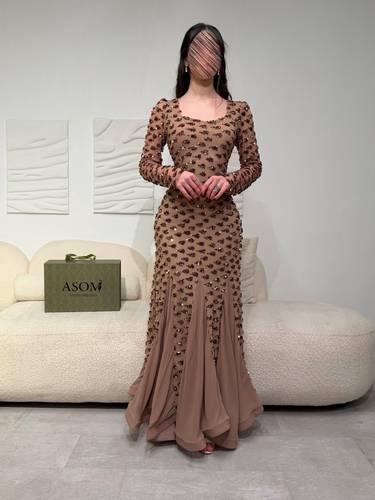 فستان نيرين ذهبي - (XXXXL) الخصر 38 انش : الصدر 44 انش