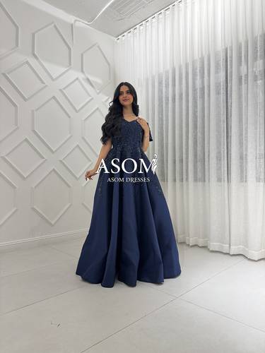 فستان كرستينا كحلي  - (XXXL) الصدر:١٠٢سم , الخصر:٩١سم