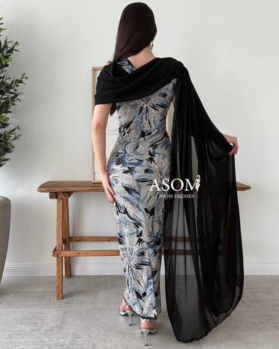 فستان اريانا شال اسود - (XXXXL) الصدر:١٠٨سم , الخصر:٩٧سم