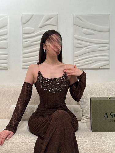 فساتين دانتيل بني - (XS) الخصر 24 انش : الصدر 30 انش