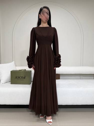 فستان شهد بني  - (XXXXL) الصدر:١٠٨سم , الخصر:٩٧سم