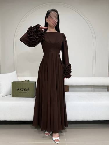 فستان شهد بني  - (XXXXL) الصدر:١٠٨سم , الخصر:٩٧سم