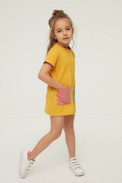 فستان بناتي اصفر قصير 